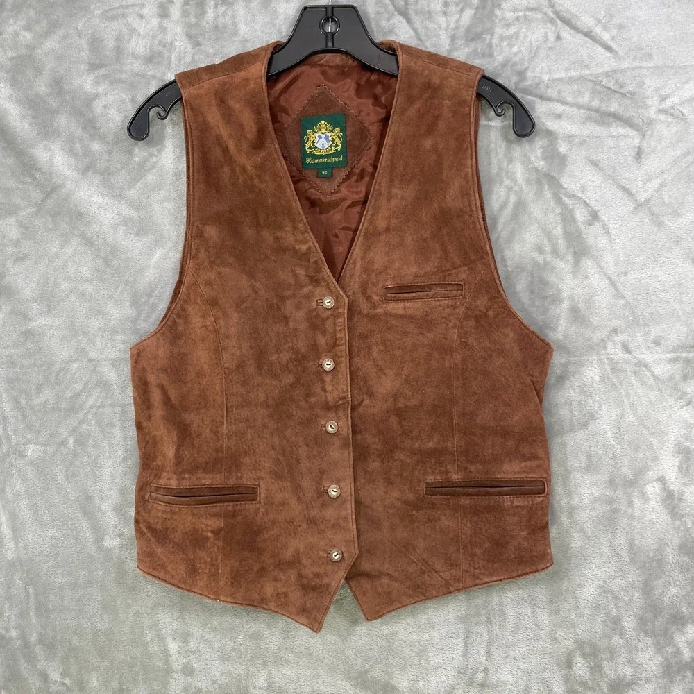 Vintage Hammerschmid  100% Suede Leather Vest Gilet Waistcoat Men Size 36 Gemany
